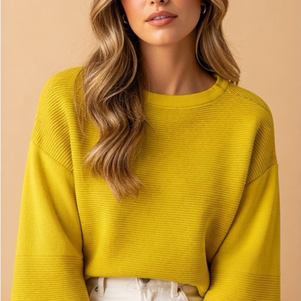 Zara Bright Mustard Yellow Crew Neck Sweater